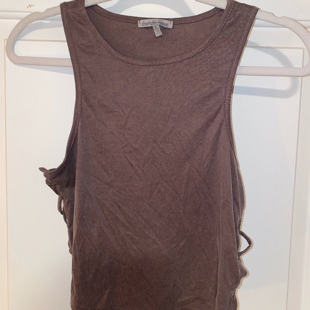 Charlotte Russe Mauve Crop Top with Criss-Cross Design on Sides